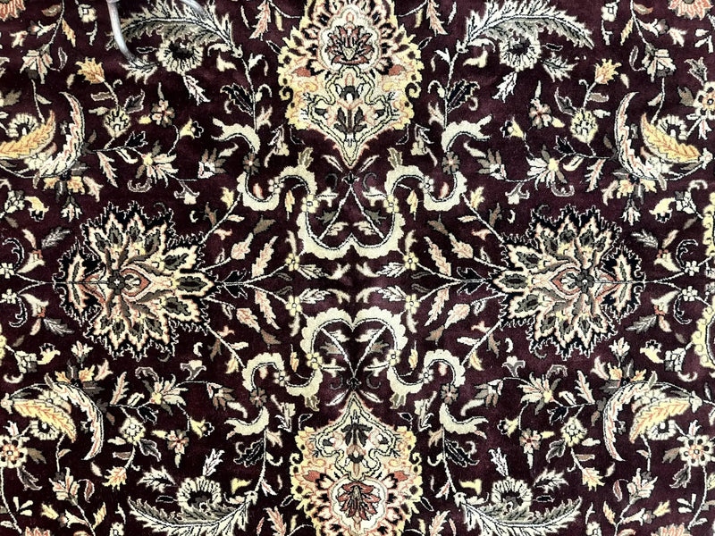 Indo Persian Rug 10x14, Floral Allover, Handmade Vintage Wool Rug, Dark Maroon/Plum and Black by Jewel Rugs