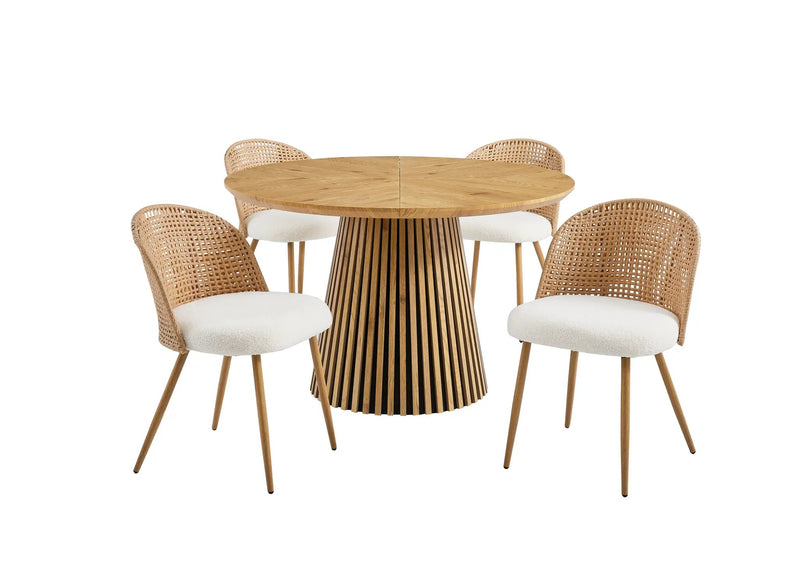 Round Wooden Dining Table + 4 Chairs Set by HouseOfZazla
