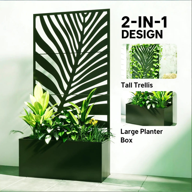 Outdoor Raised Garden Bed with Privacy Screen and Metal Planter Box by HouseOfZazla