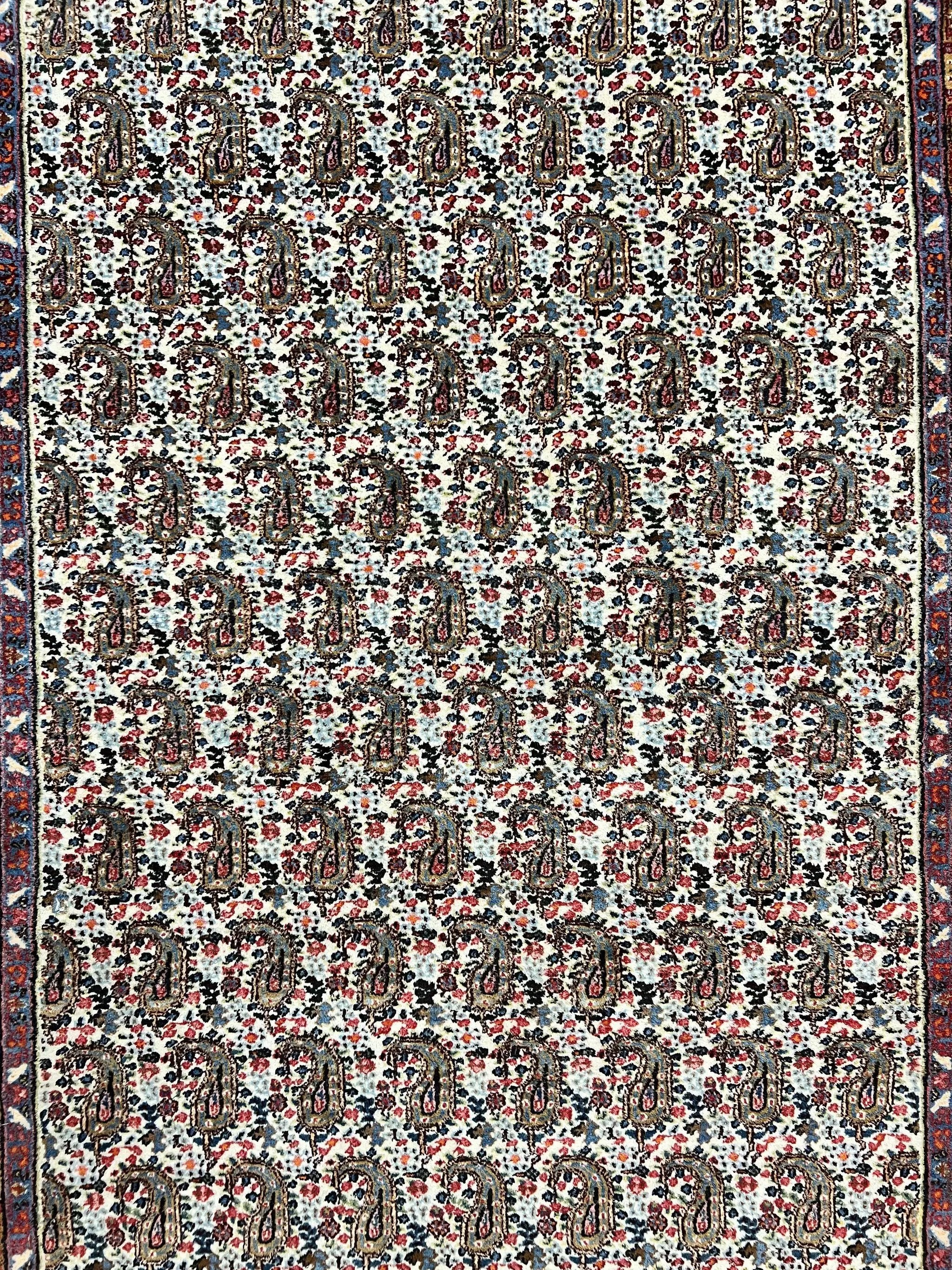 Persian Rug 4x6, Mashad Kashmar Rug, Boteh Paisley Design, Allover Repeated Pattern, Ivory Hand Knotted Vintage Semi Antique Persian Oriental Carpet by Jewel Rugs