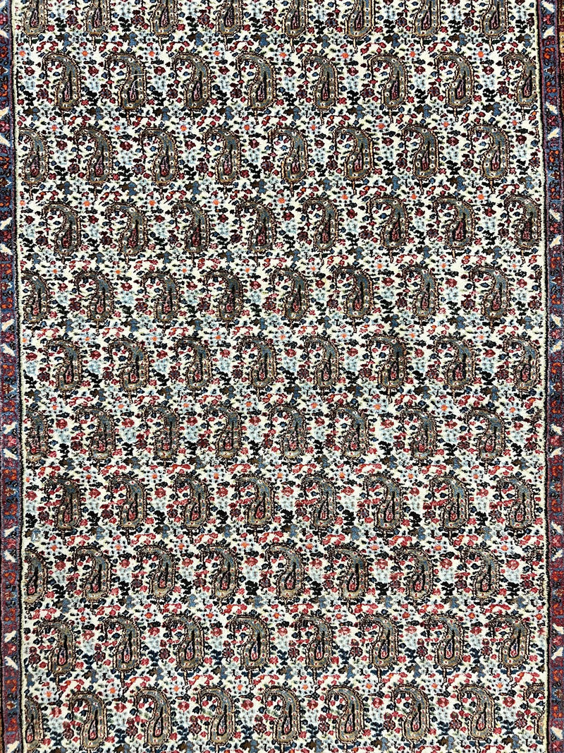 Persian Rug 4x6, Mashad Kashmar Rug, Boteh Paisley Design, Allover Repeated Pattern, Ivory Hand Knotted Vintage Semi Antique Persian Oriental Carpet by Jewel Rugs