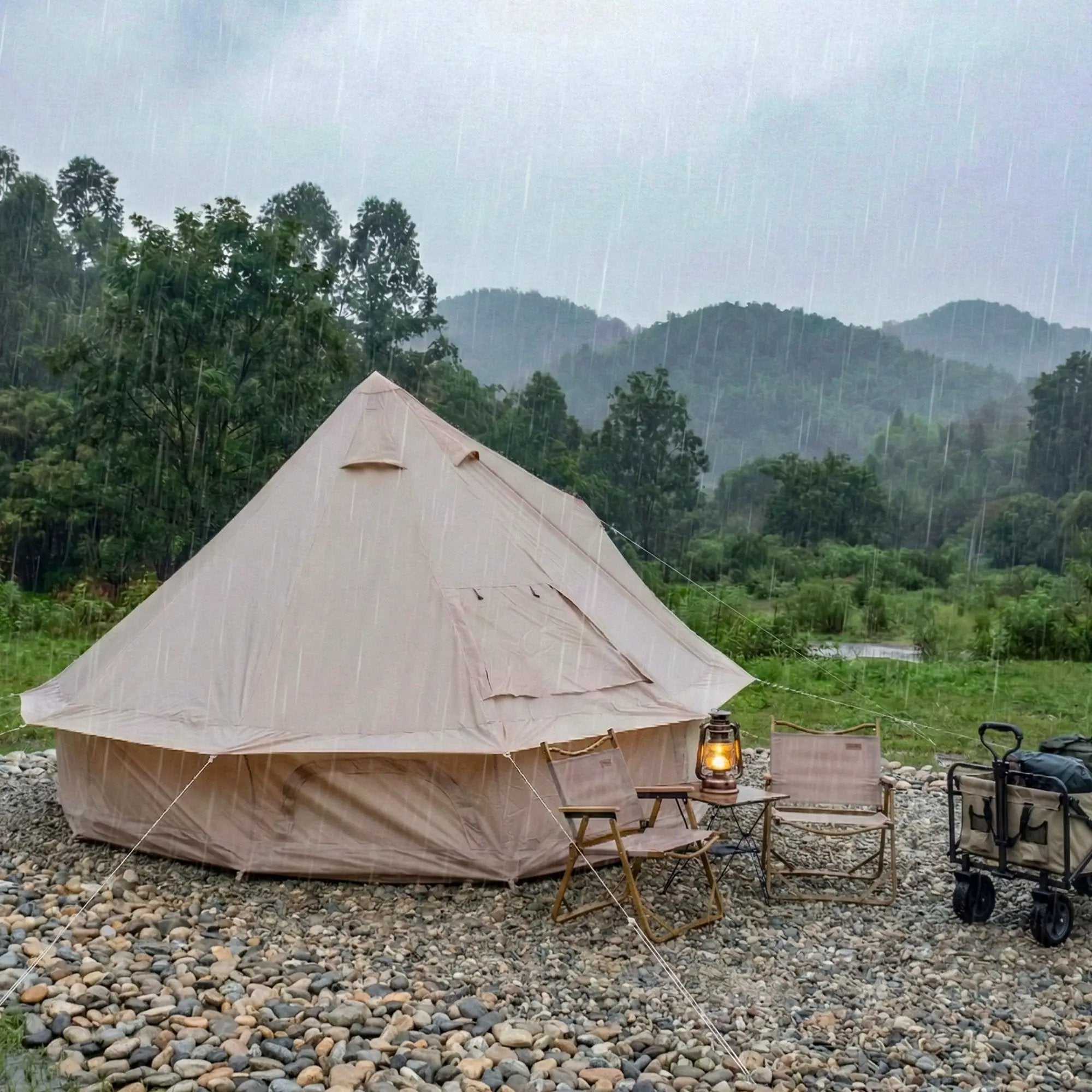 4 Season Bell Tent 9.8 FT Beige Waterproof Glamping Yurt Tent by HouseOfZazla