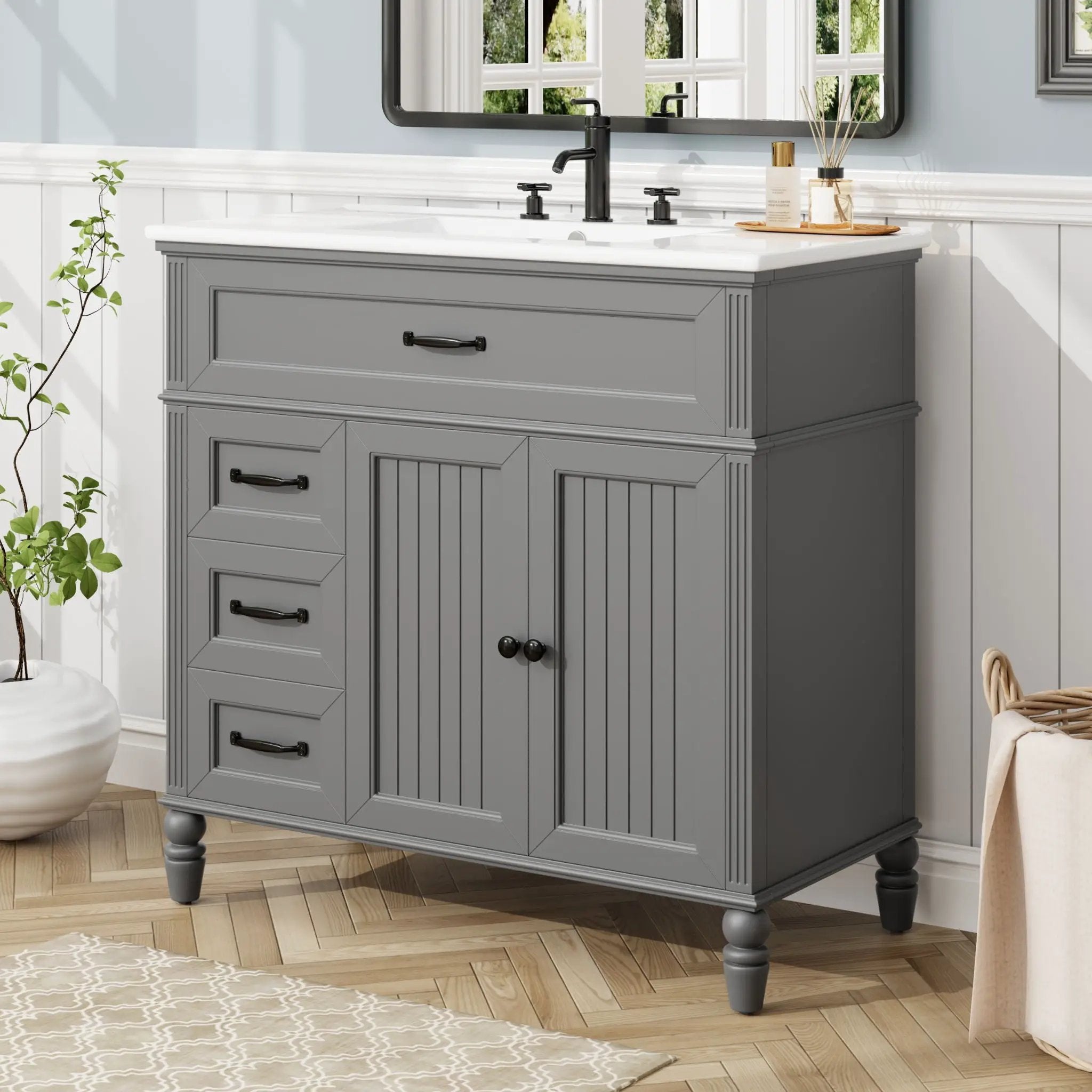 Bathroom Vanity With Sink, Freestanding Cabinet & Drawers by HouseOfZazla