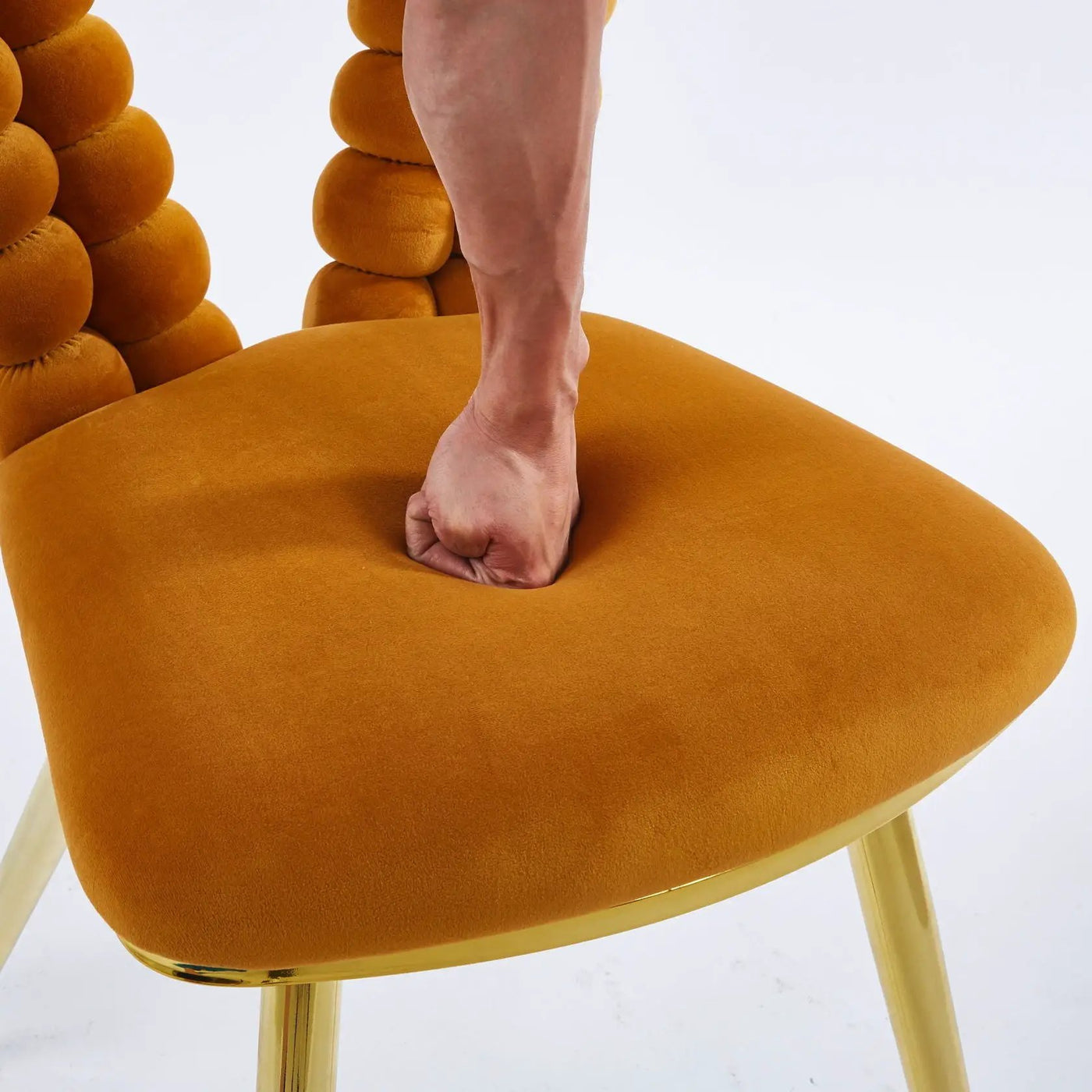 Modern Chair With Iron Tube Legs, Soft Cushions And Comfortable Backrest, Suitable For Dining Room, Living Room, Cafe, Hairball Back by Unique Piece Furniture