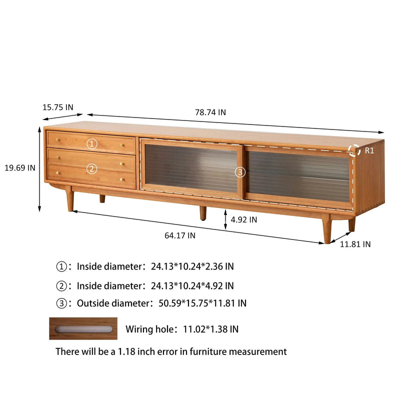 TV Cabinet With Chinese Changhong Glass Doors, Two Drawer Storage Space TV Standing - Cherry by HouseOfZazla
