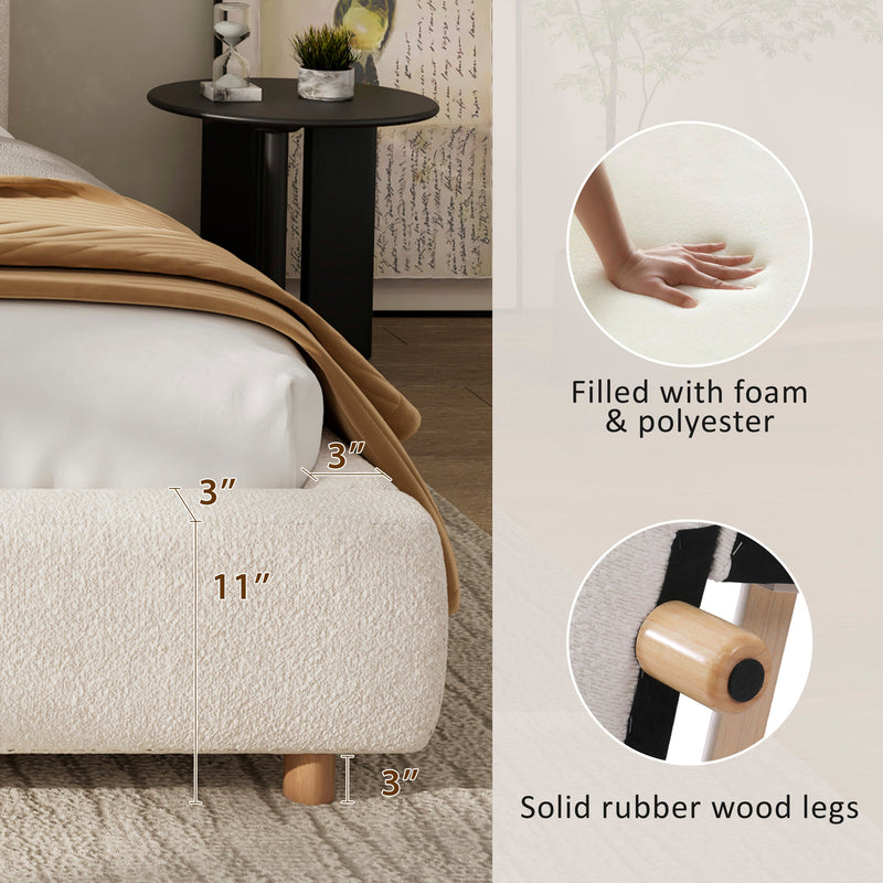 California King Size Upholstered Bed with Boucle Fabric and Curved Headboard by HouseOfZazla