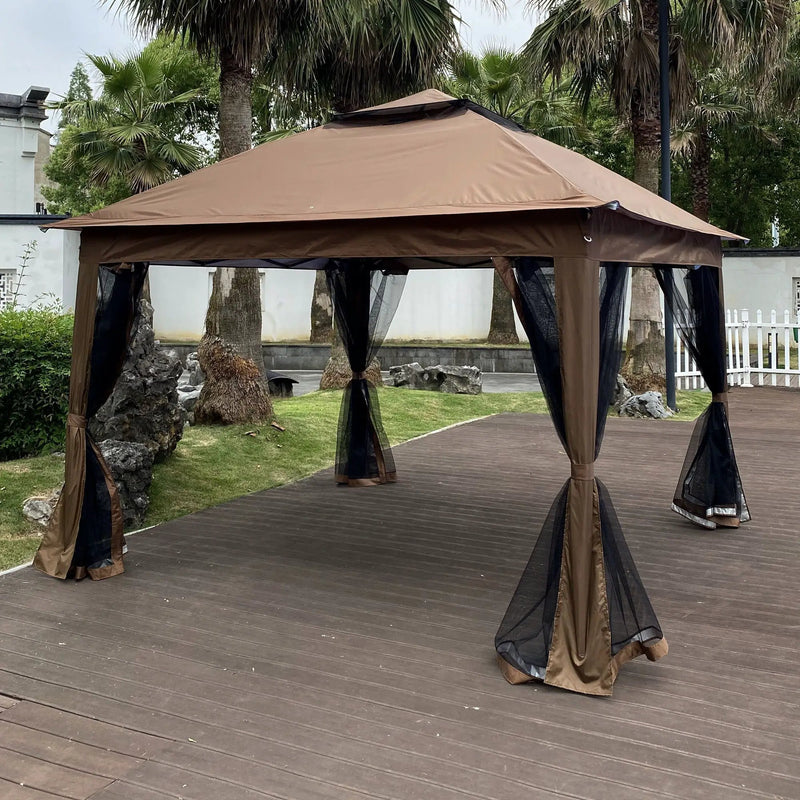 Outdoor Pop Up Gazebo Canopy With 2 Tier Soft Top And Removable Zipper Netting by HouseOfZazla