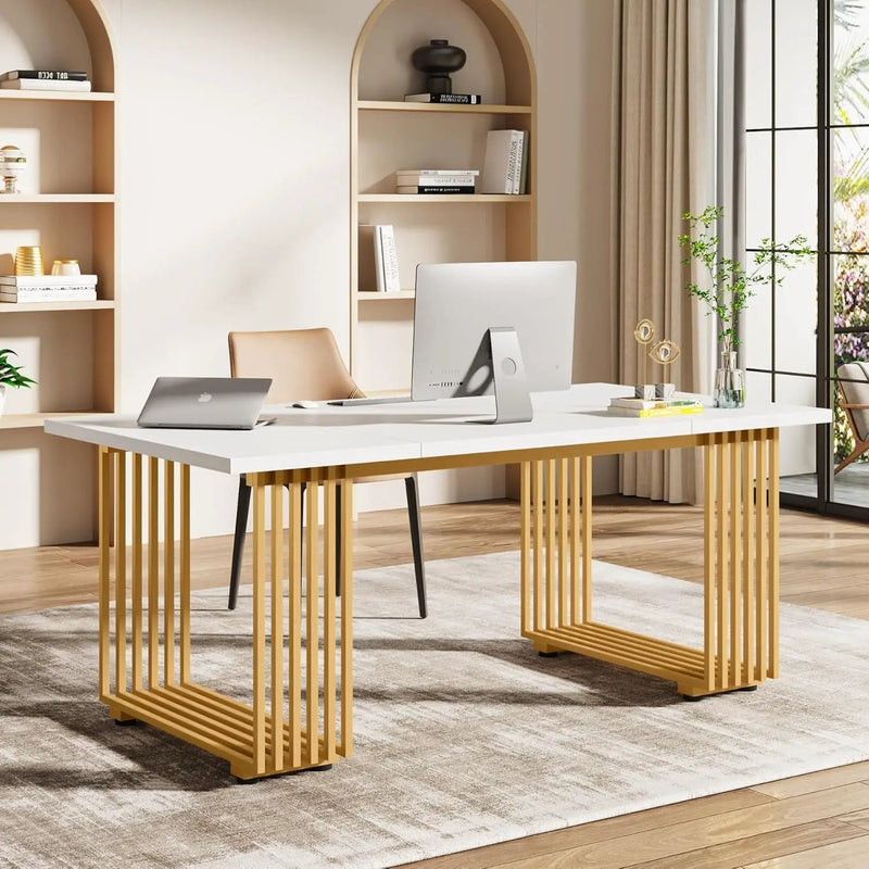Office Executive Desk For Home Office - White / Gold by HouseOfZazla