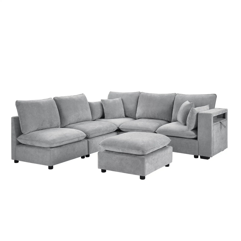 Modern Sectional Sofa U-Shaped With Movable Ottoman Storage Armrests And USB Ports by Unique Piece Furniture