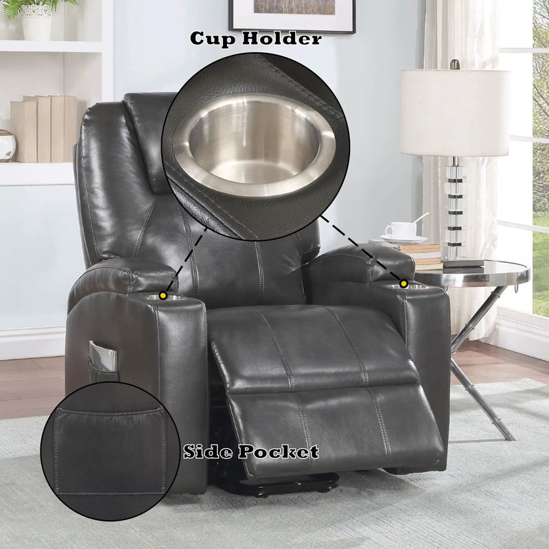 Recliner With Power Lift & Massage - Gunmetal by HouseOfZazla