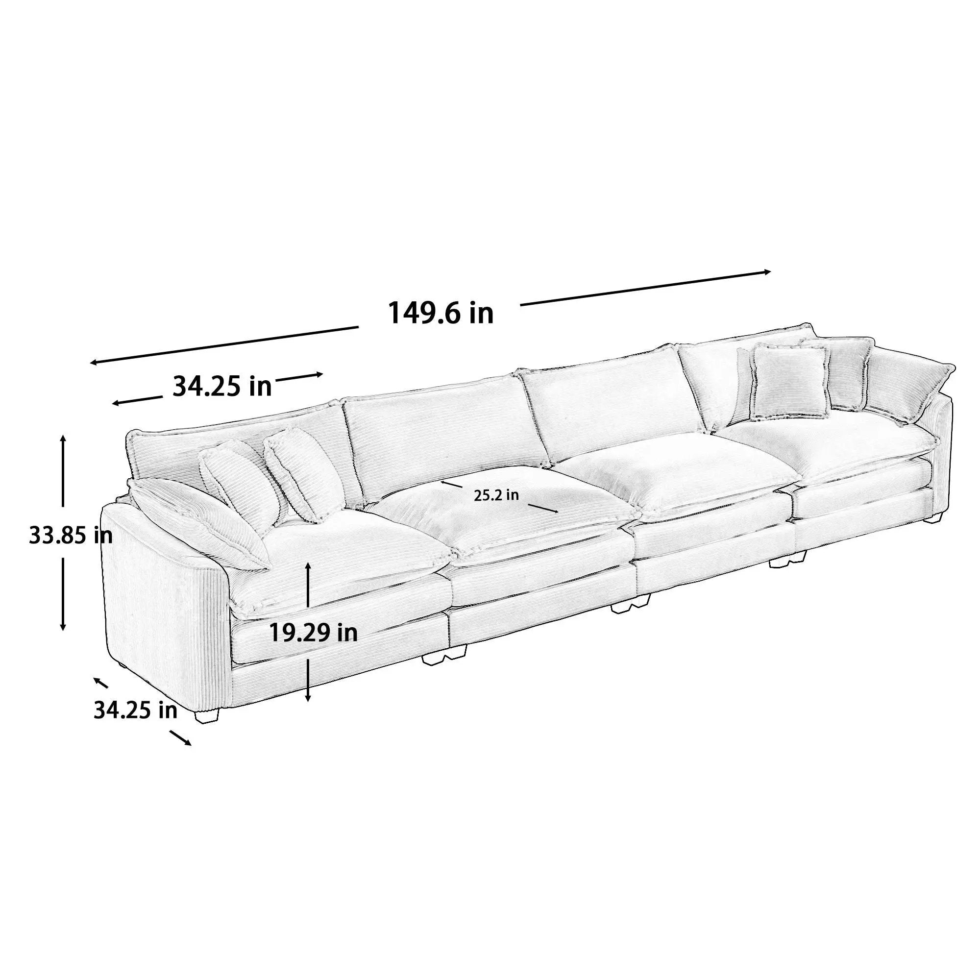 Modern Upholstered 4 Seater Fabric Sofa With Arm And Throw Pillows by Unique Piece Furniture