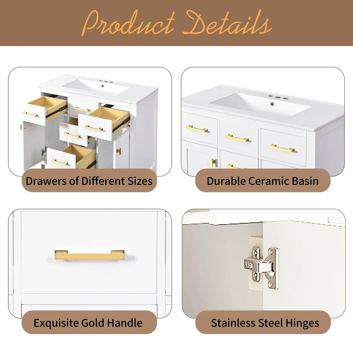 Bathroom Vanity With Sink Combo Set, Modern Bathroom Cabinet With 4 Drawers by Unique Piece Furniture