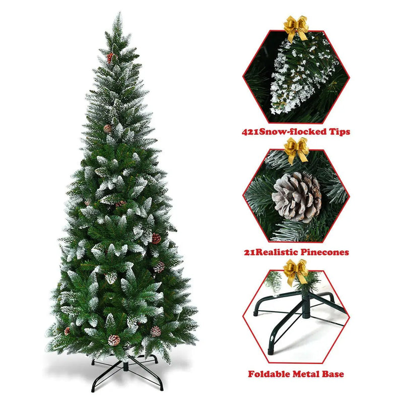 5/6/7.5 Feet Artificial Pencil Christmas Tree with Pine Cones by DirectDeals