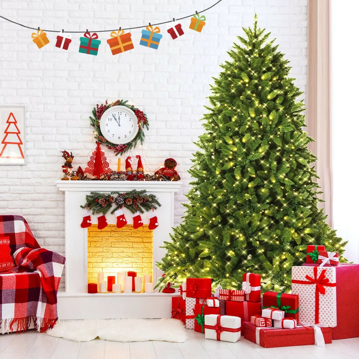 7.5 Feet Artificial Fir Christmas Tree with LED Lights and 1968 Branch Tips by DirectDeals