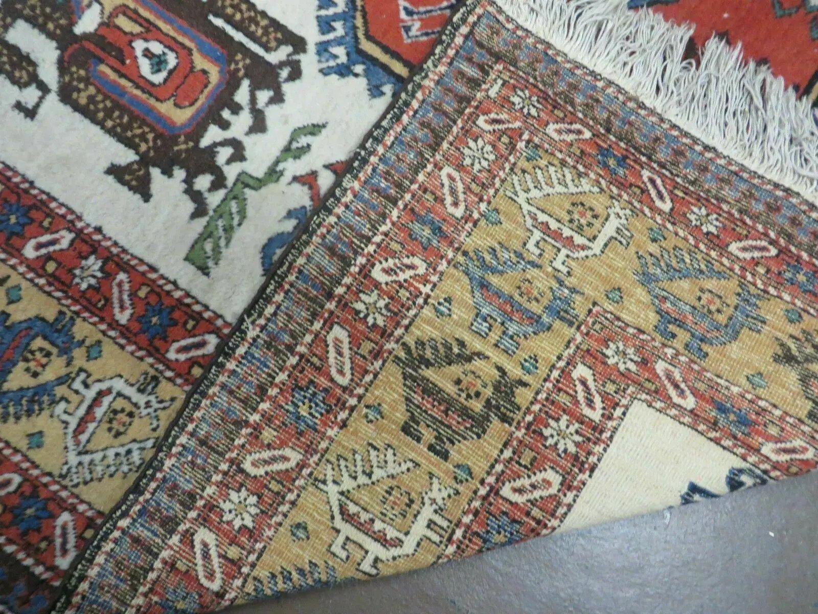 7' X 10' Vintage Handmade Knotted Turkish Wool Rug Birds Animal Ivory Organic by Jewel Rugs
