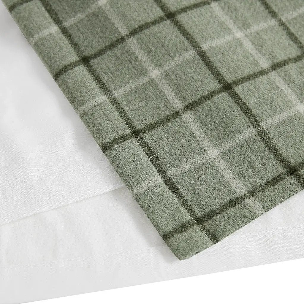 Plaid Rod Pocket and Back Tab Curtain Panel with Fleece Lining Green 50x84 by HouseOfZazla
