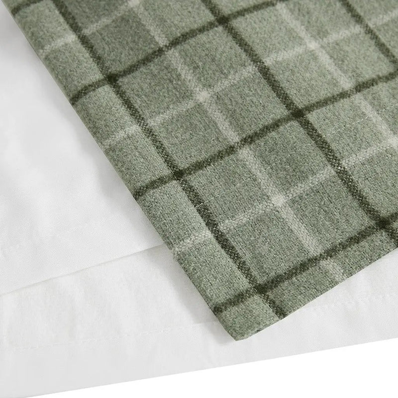 Plaid Rod Pocket and Back Tab Curtain Panel with Fleece Lining Green 50x84 by HouseOfZazla