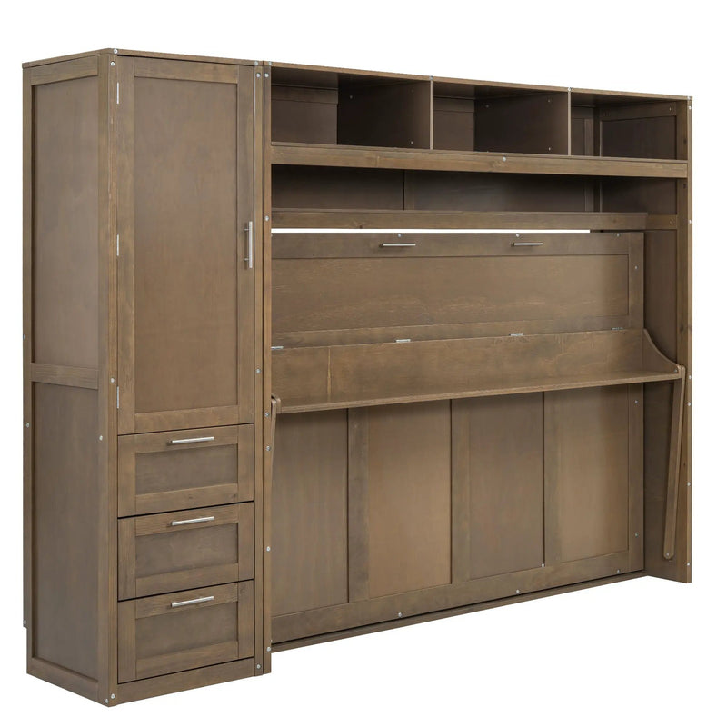 Full Size Murphy Bed With Wardrobe, Drawers, And Open Shelves - Wood by Unique Piece Furniture