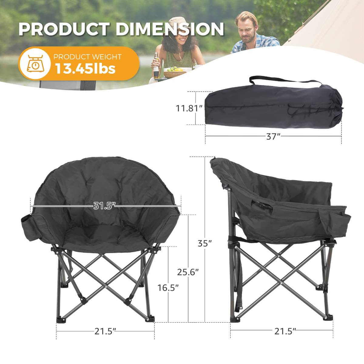 Set of 2 Oversized Camping Chairs with Side Pocket by HouseOfZazla