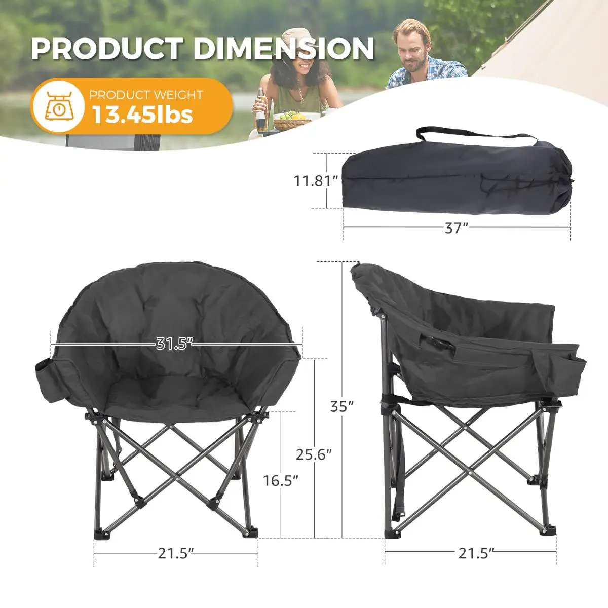 Oversized Camping Chair, Portable Folding Moon Chair with Side Pocket by HouseOfZazla