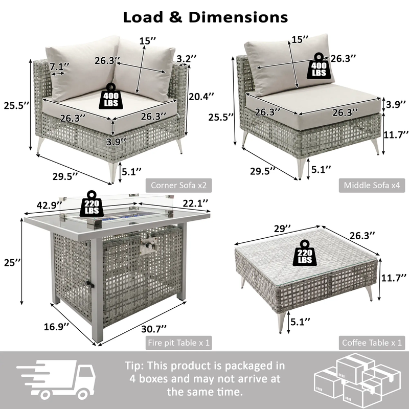 K&K Patio 8-Piece Patio Furniture Set with 43" Fire Pit Table by HouseOfZazla