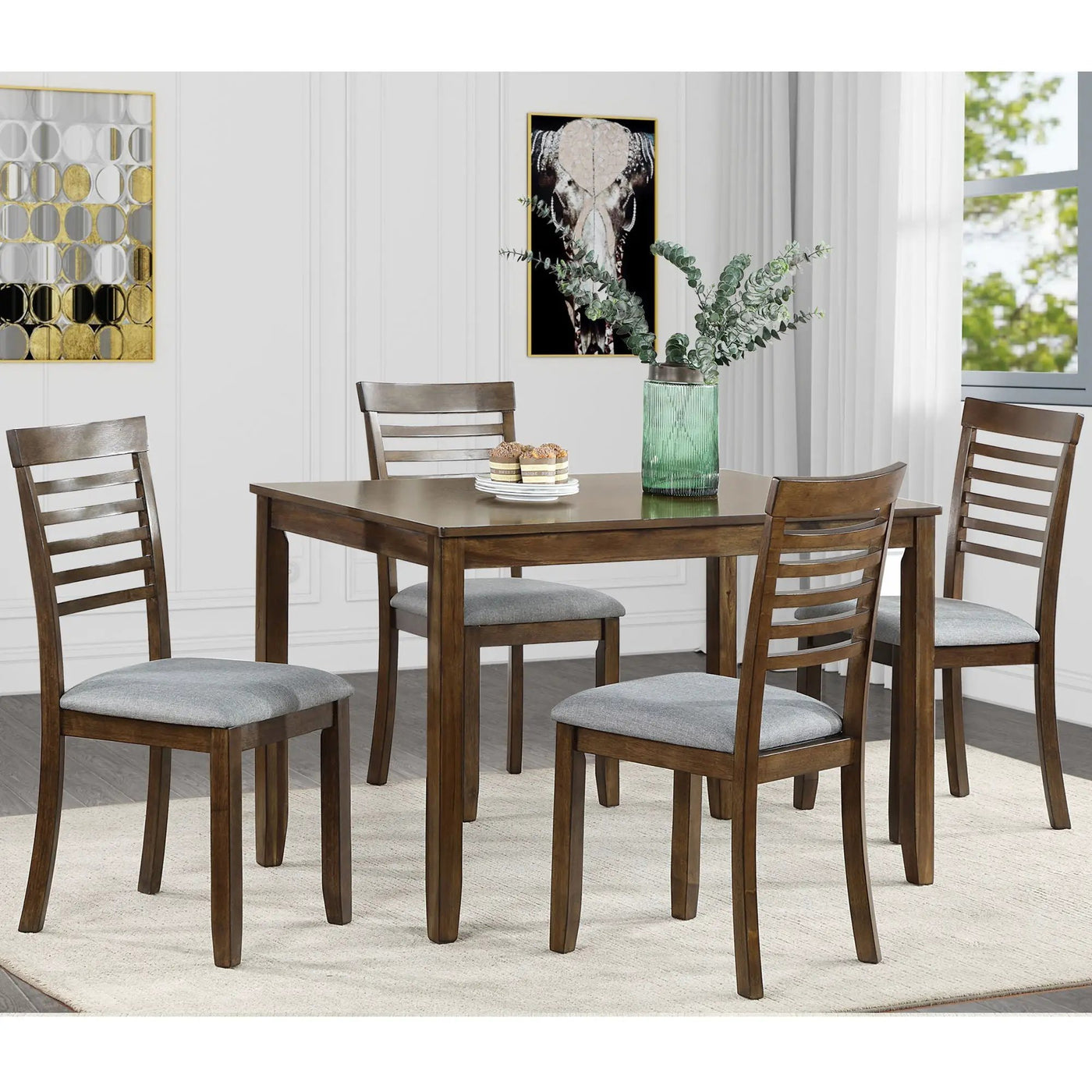 5 Pieces Modern Dining Set, Rectangular Wooden Dining Table With 4 Upholstered Chairs by Unique Piece Furniture