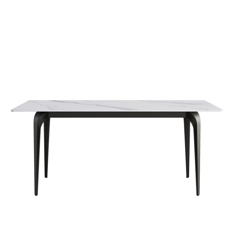 70.87" Modern Artificial Stone White Straight Edge Black Metal Leg Dining Table, Can Accommodate 6-8 People - White / Black by Unique Piece Furniture