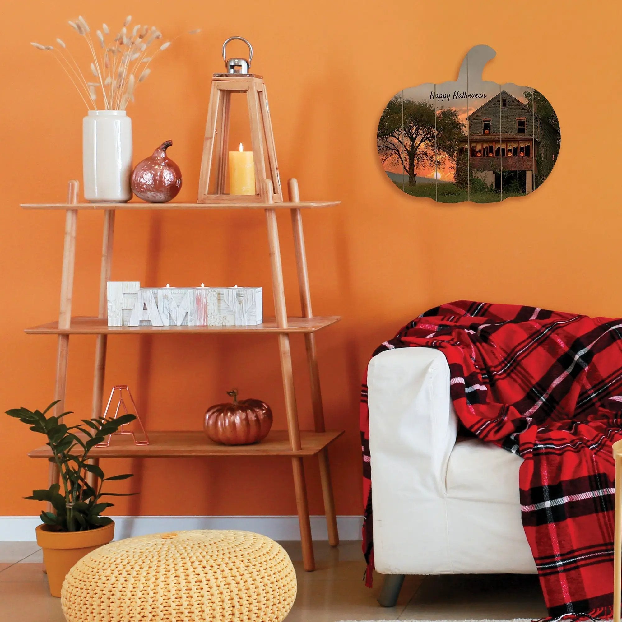 Happy Halloween Wooden Pumpkin Wall Art by Artisan Lori Deiter by HouseOfZazla
