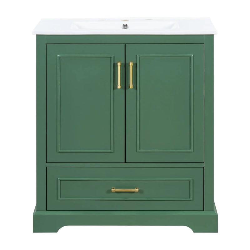 Bathroom Vanity With Sink, 1 Divided Drawer And 2 Soft Close Doors With Double Shelf by Unique Piece Furniture
