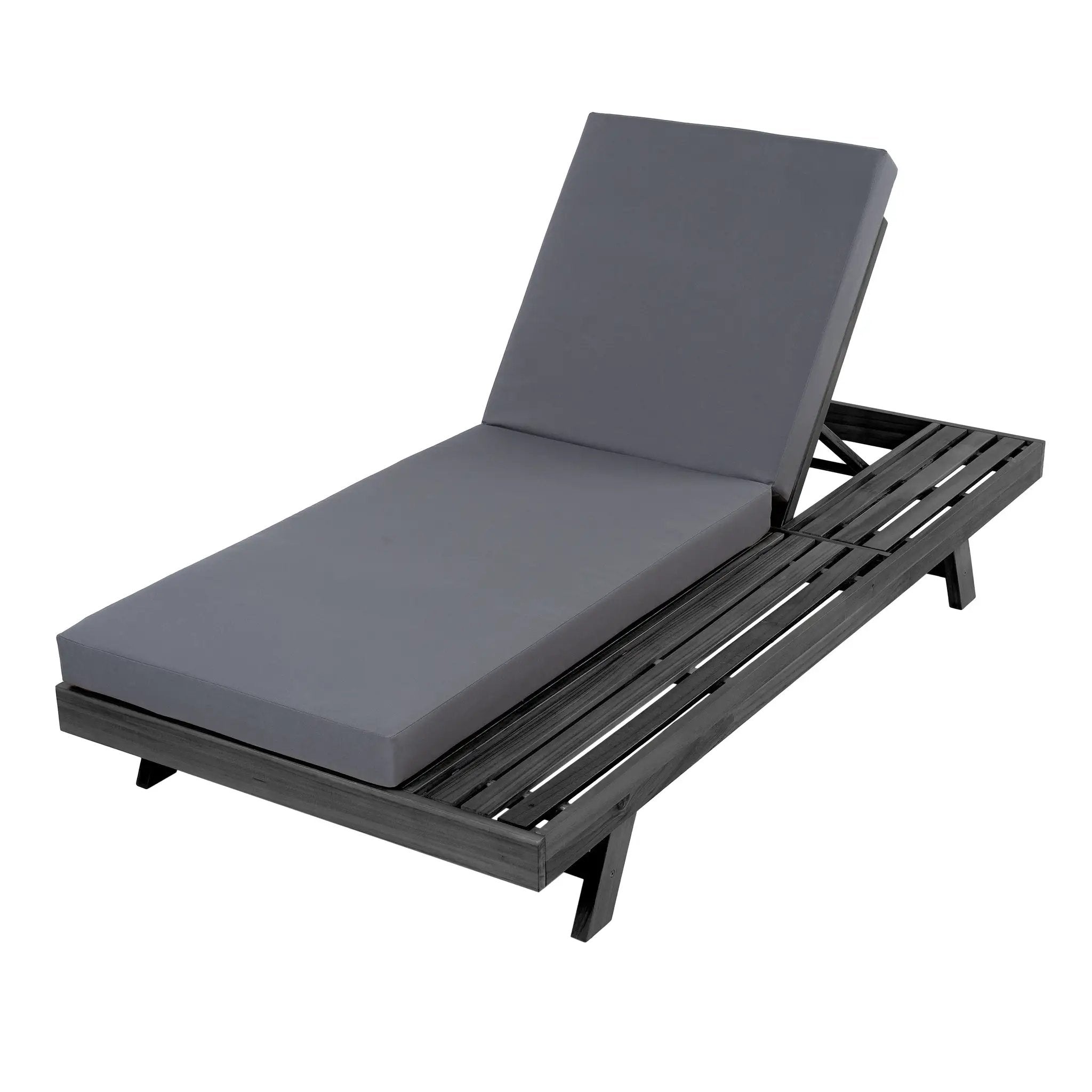 Lounge Chaise Set in Black Acacia Wood with Water-Resistant Cushions by HouseOfZazla