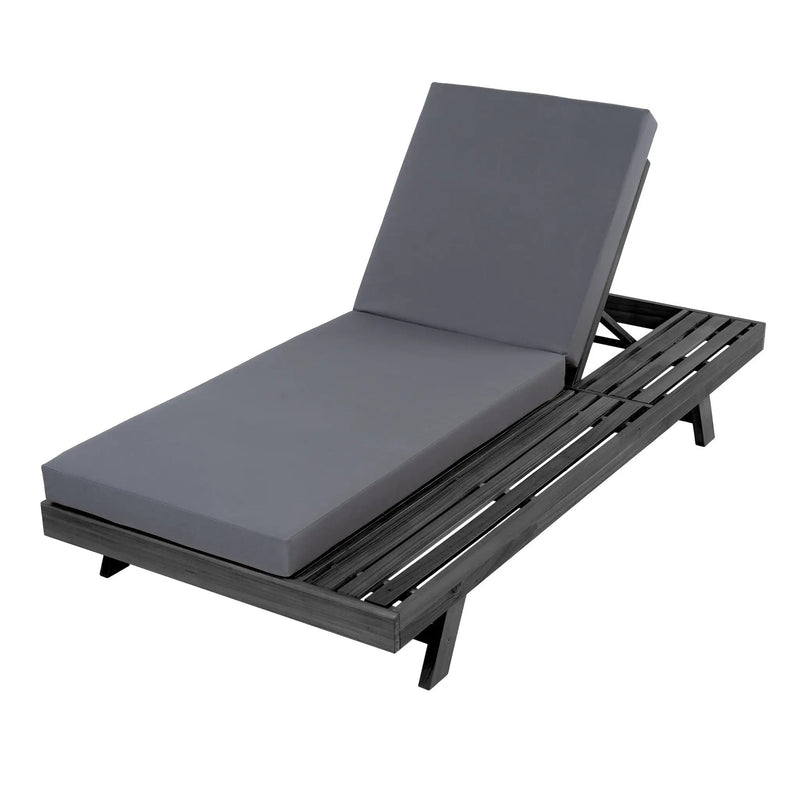 Lounge Chaise Set in Black Acacia Wood with Water-Resistant Cushions by HouseOfZazla
