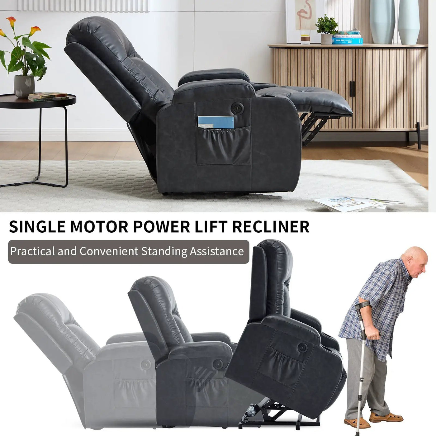 Dark Recliner with Power Lift Assistance by HouseOfZazla