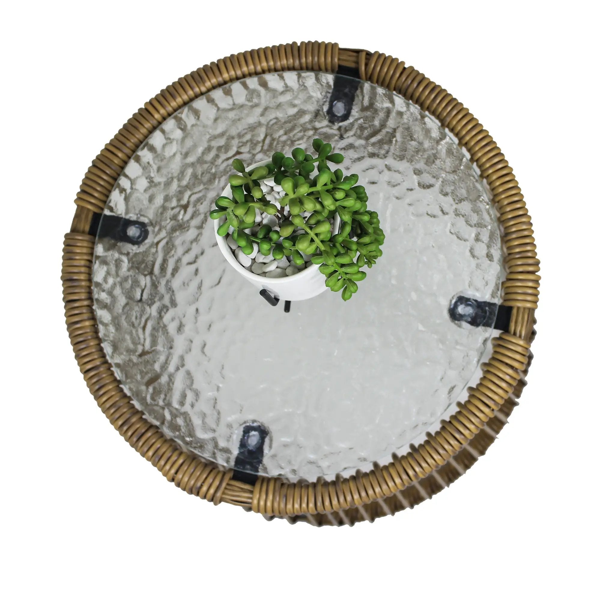 6PCS Outdoor Patio Balcony Natural Color Wicker Sofa Chair Set with Beige Cushion,Round Tempered Glass Table by HouseOfZazla