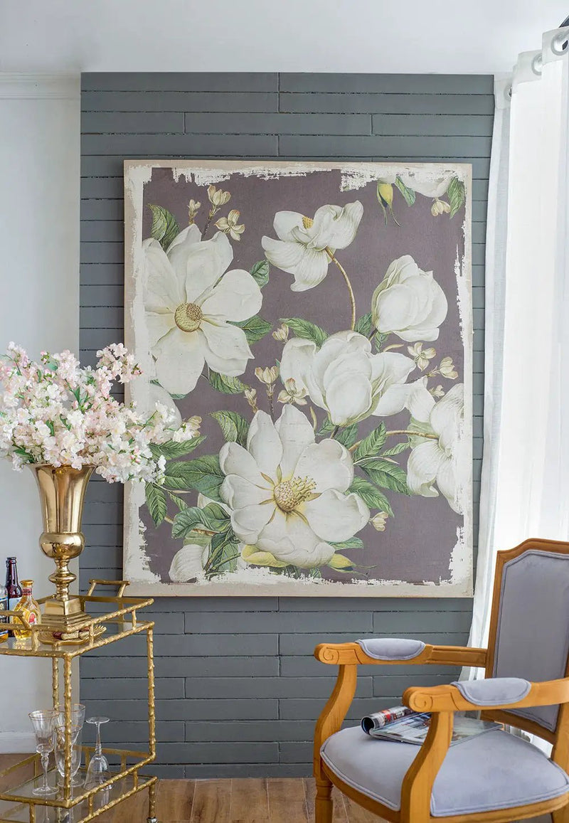 Large Botanical Wall Art Prints, Home Decor For Living Room Dining Room Bedroom Hallway - White / Gray by HouseOfZazla