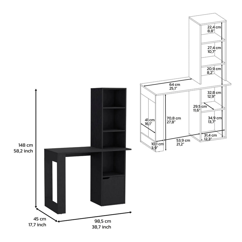 Writing Desk With Bookcase And Cabinet - Black by Unique Piece Furniture