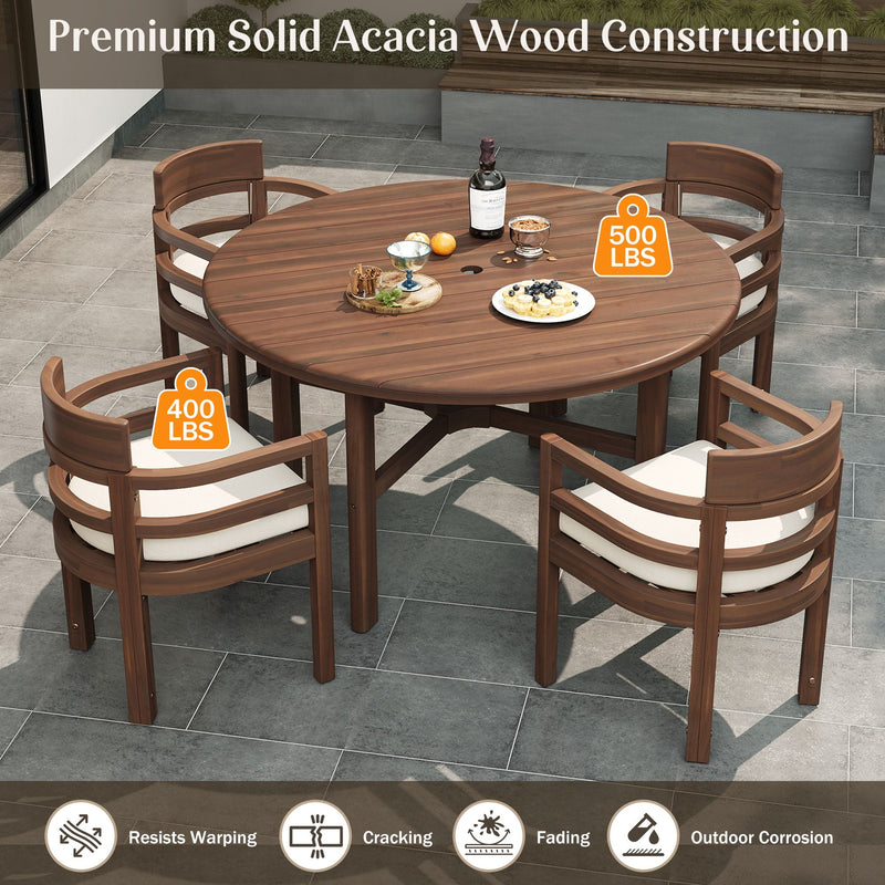 5 Piece Round Patio Table & Cushioned Armrest Chairs, Outdoor Dining Set With Umbrella Hole by HouseOfZazla