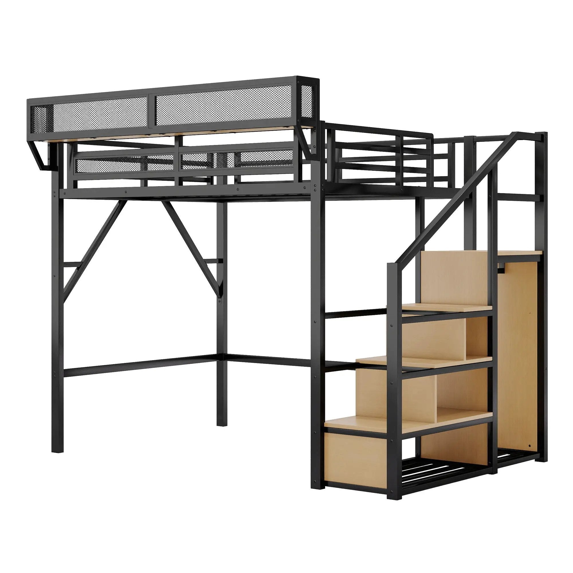 Loft Bed With Stairs, Storage Shelves, Wardrobe by Unique Piece Furniture
