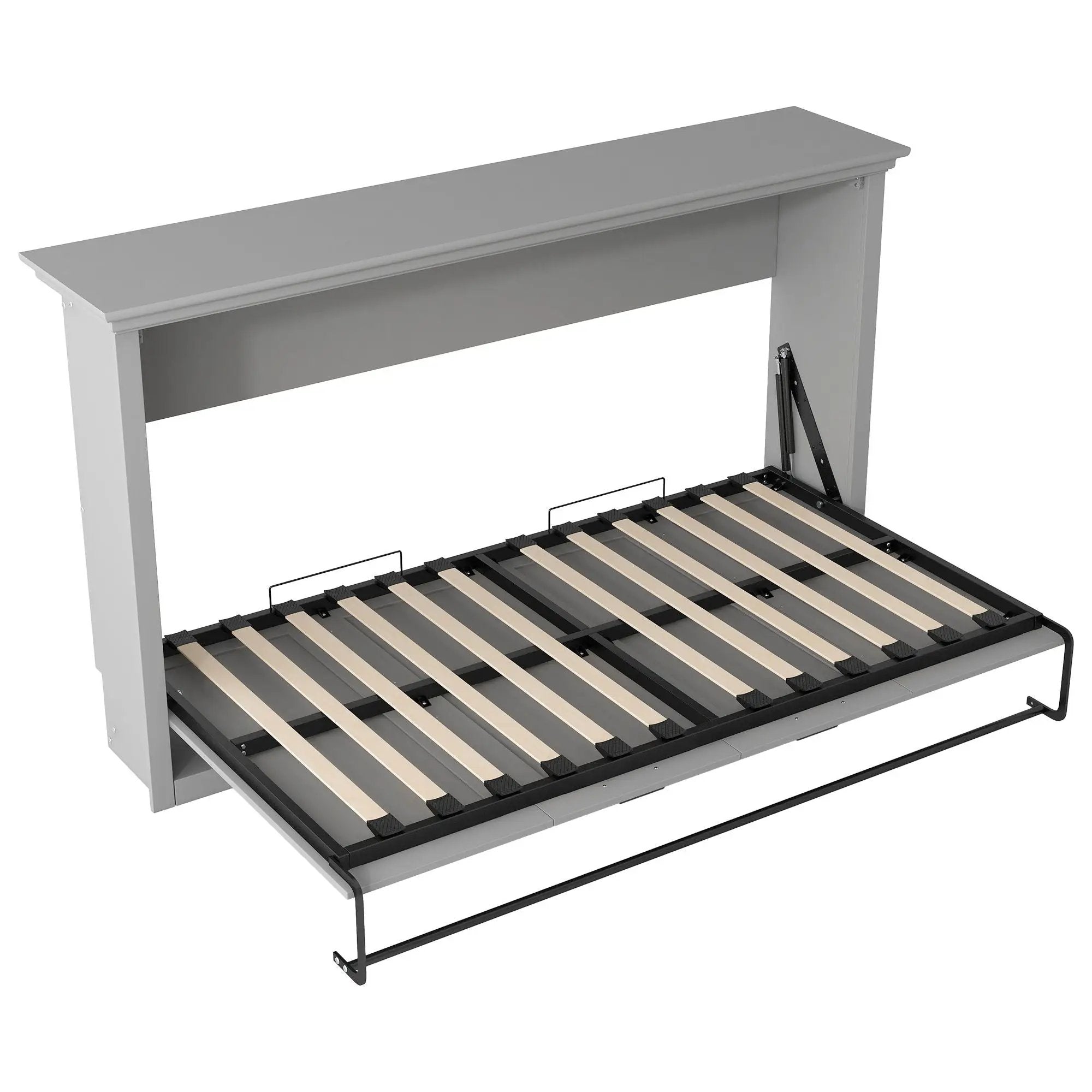 Twin Size Murphy Bed With Cabinet Storage - Gray