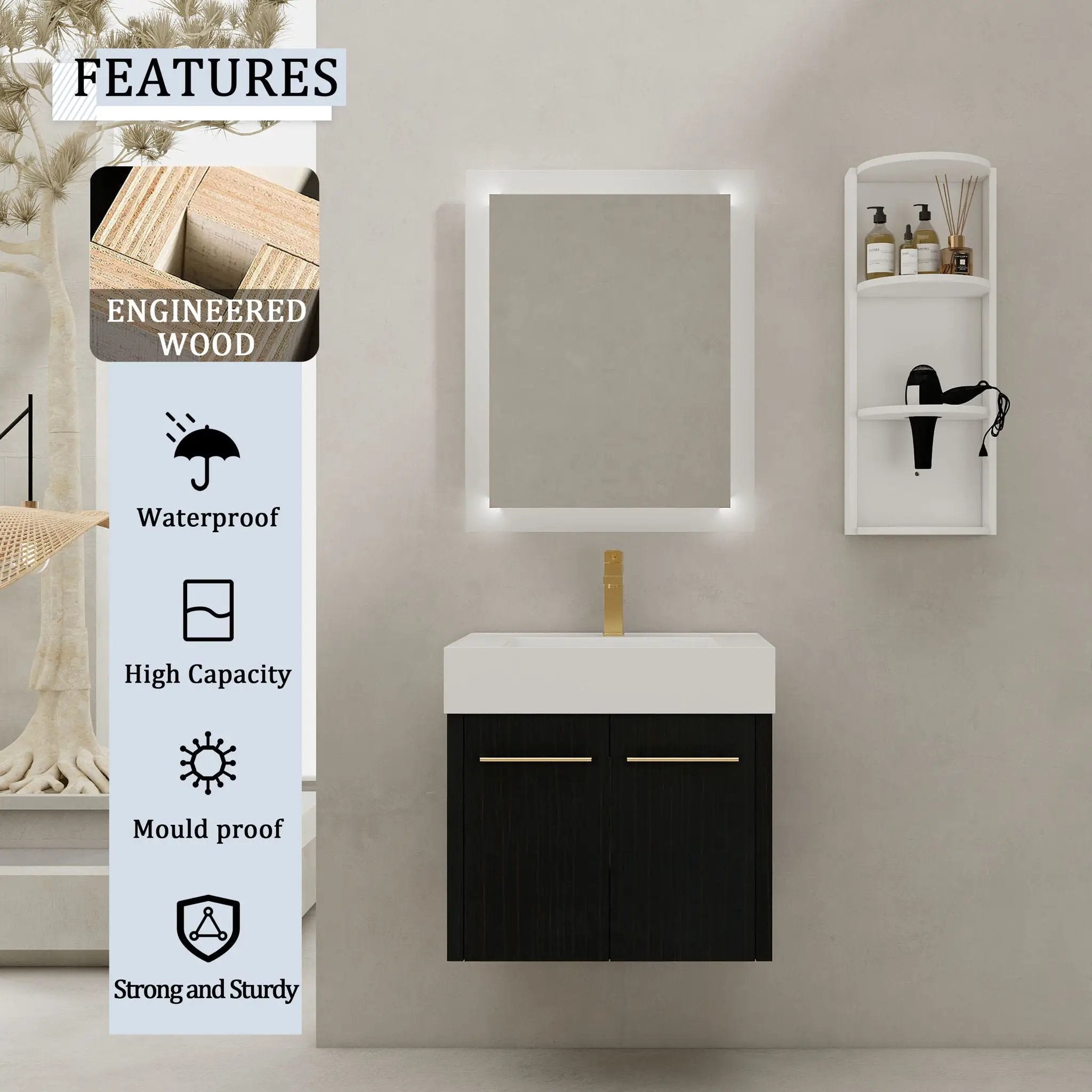 Modern Wall Mounted Bathroom Vanity With Resin Sink And Storage Rack by Unique Piece Furniture