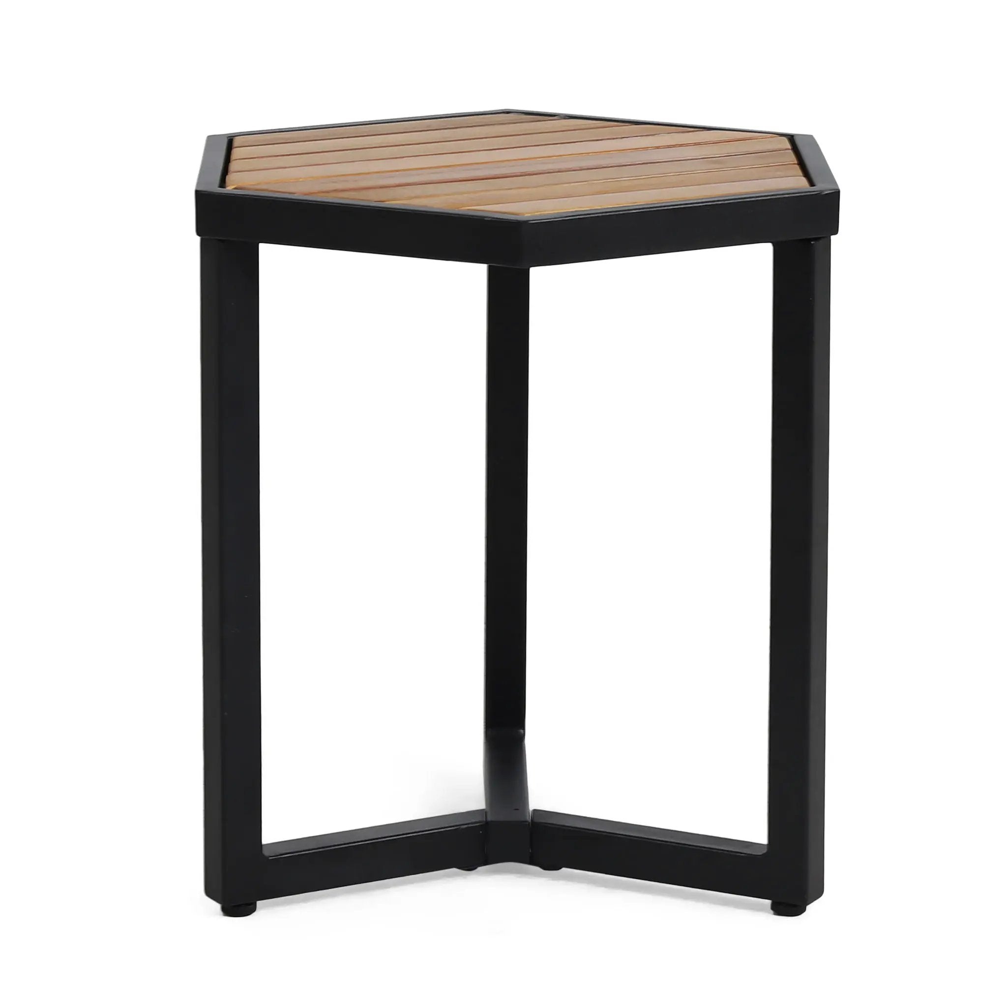 Outdoor Side Table With Iron Base And Slatted Top - Brown by HouseOfZazla