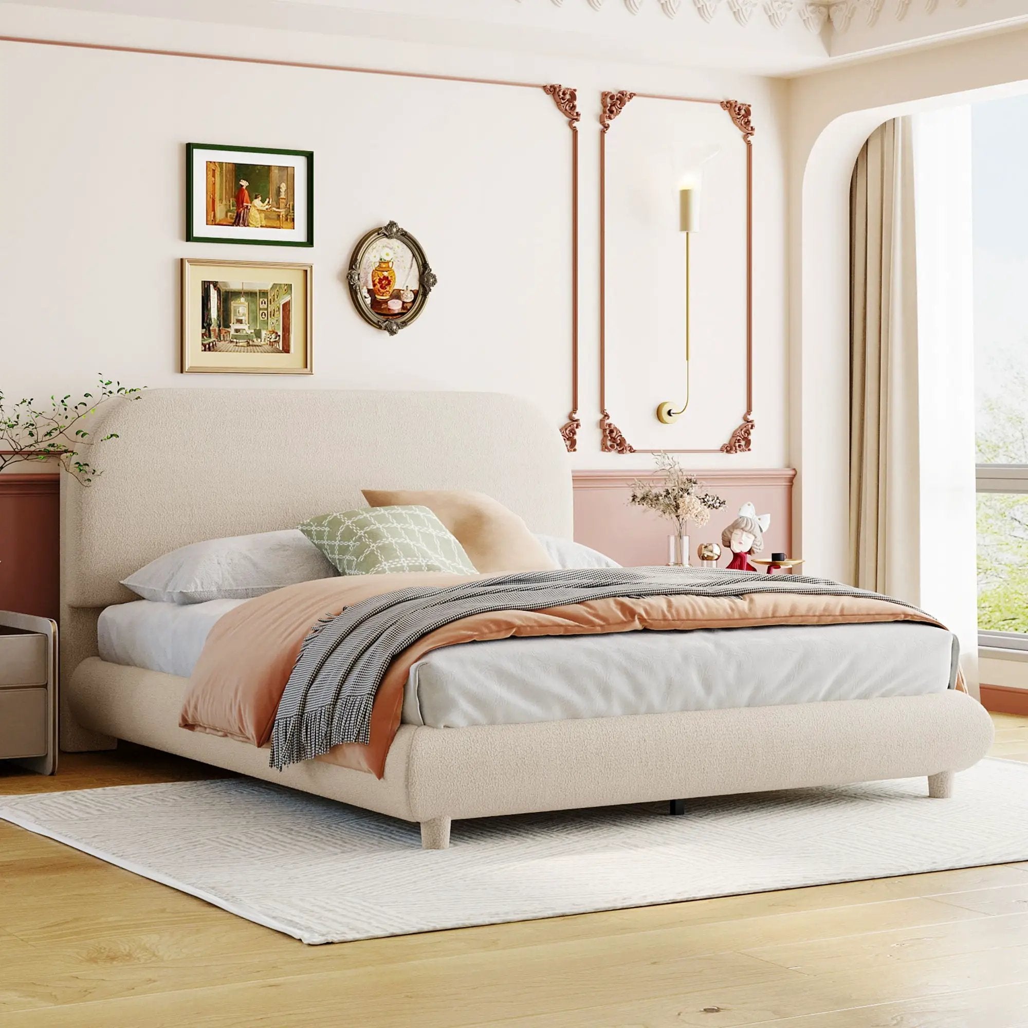 Upholstered Platform Bed With Thick Solid Frame And Stylish Curve-Shaped Design by HouseOfZazla