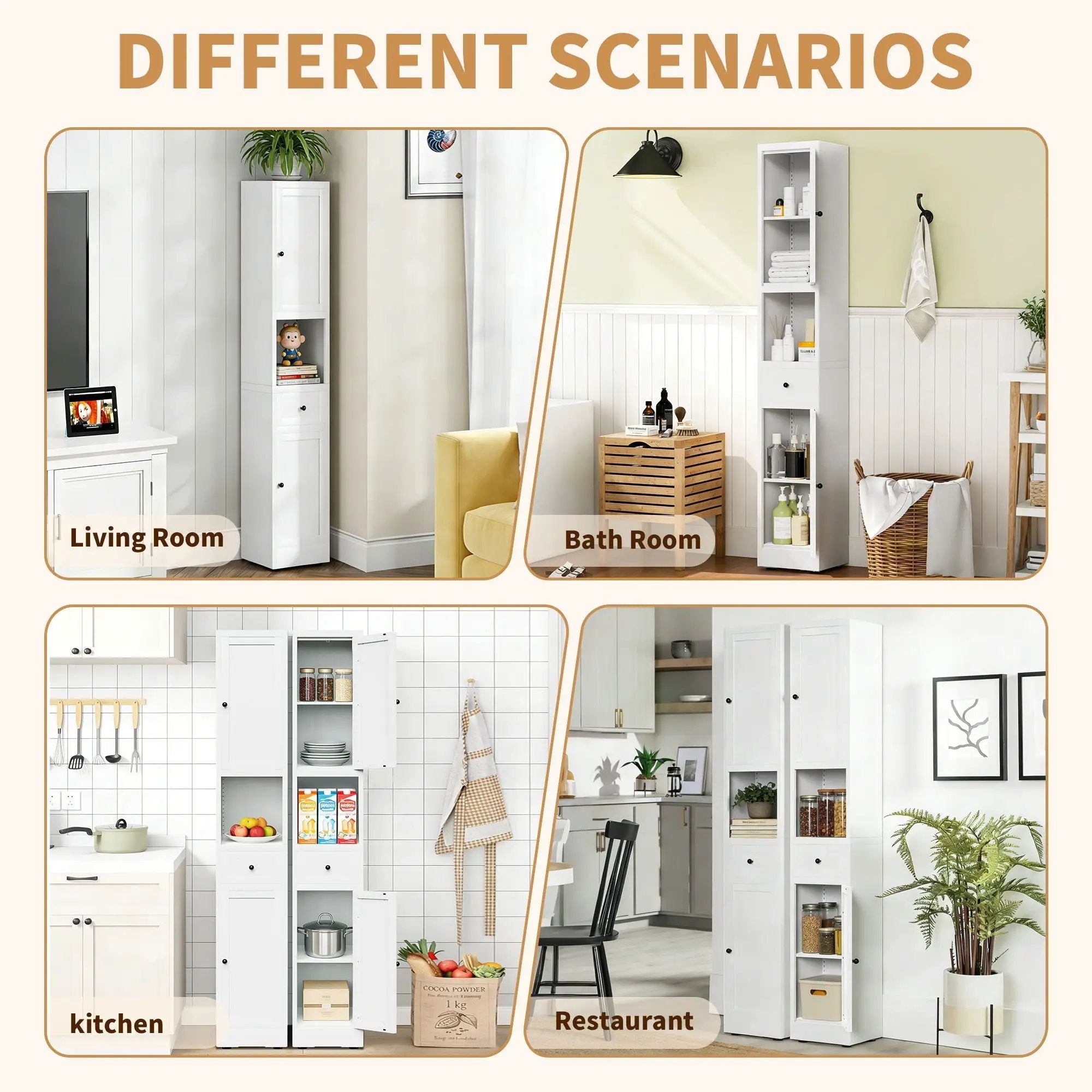 Tall Bathroom Storage Cabinet, 5-Tier Narrow With 2 Doors & Adjustable Shelves, Freestanding - White by Unique Piece Furniture