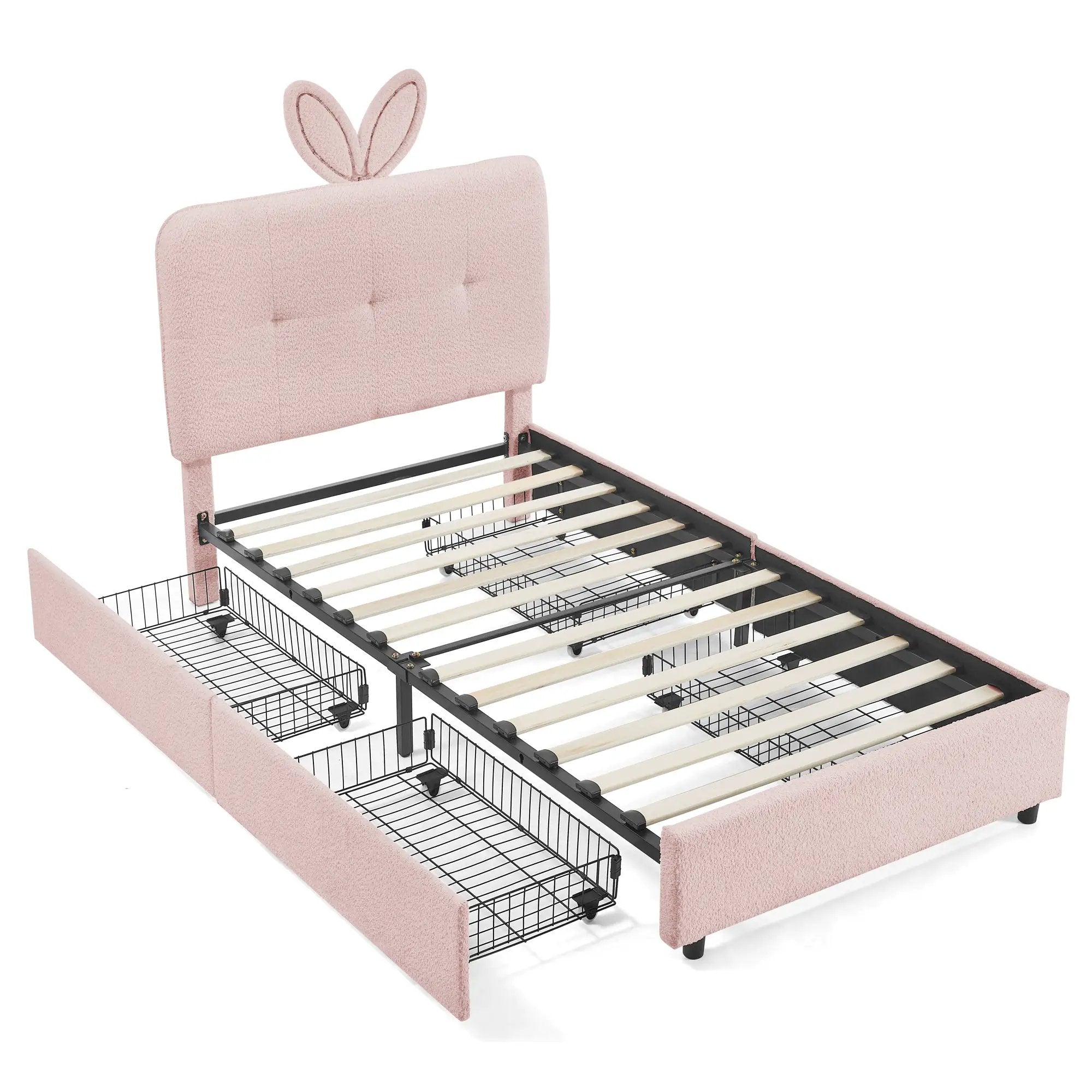 Twin Size Kids Upholstered Bed with Oversized Rabbit Ear Headboard by HouseOfZazla