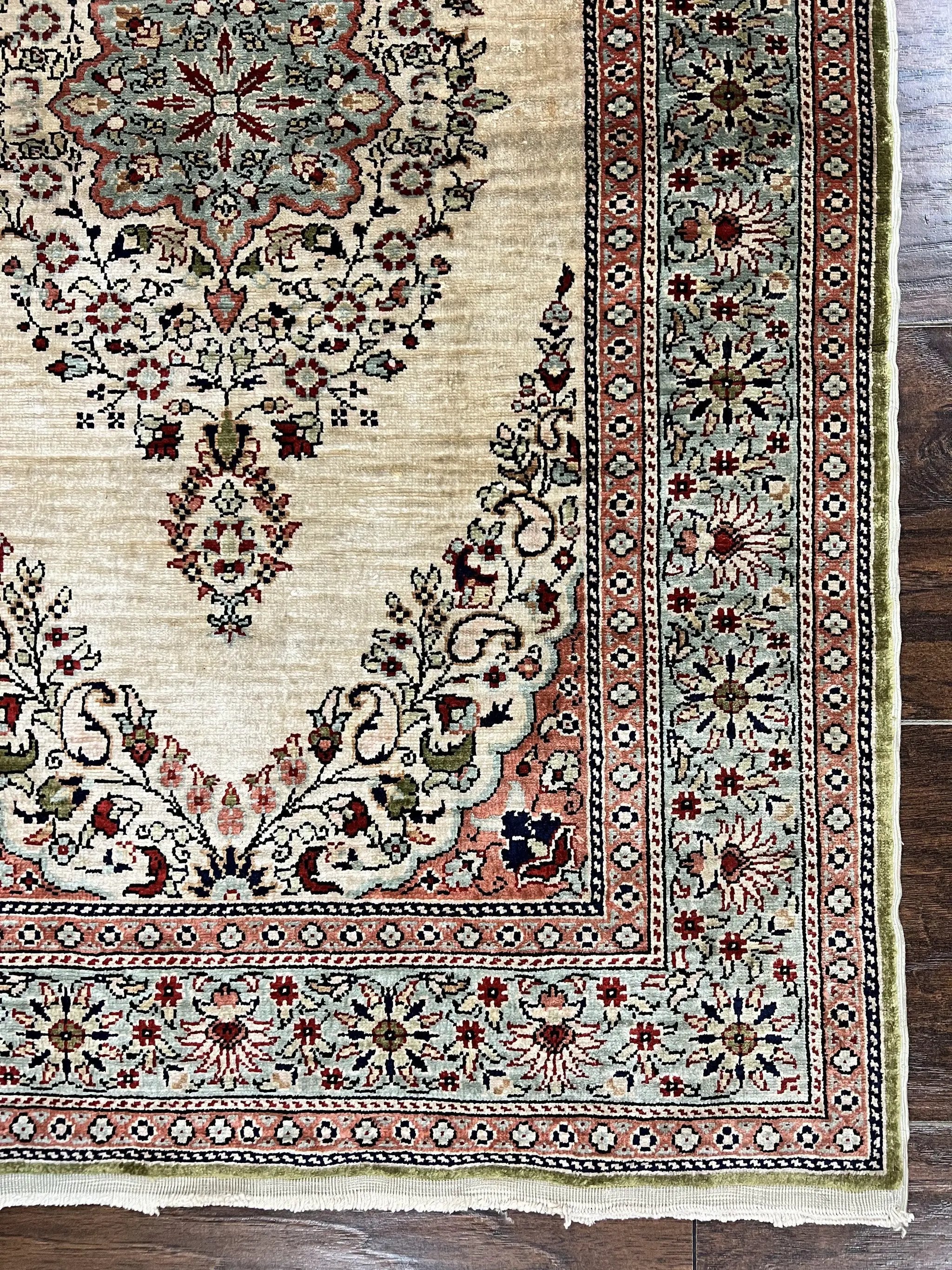 Silk Turkish Kayseri Rug 2x3, Very Finely Hand Knotted, Semi Open Field, Vintage, Silk Pile on Silk Foundation, 300 KPSI by Jewel Rugs