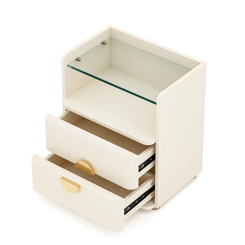 2 Drawer Nightstand With Open Shelf, Bedside Table - Beige by HouseOfZazla