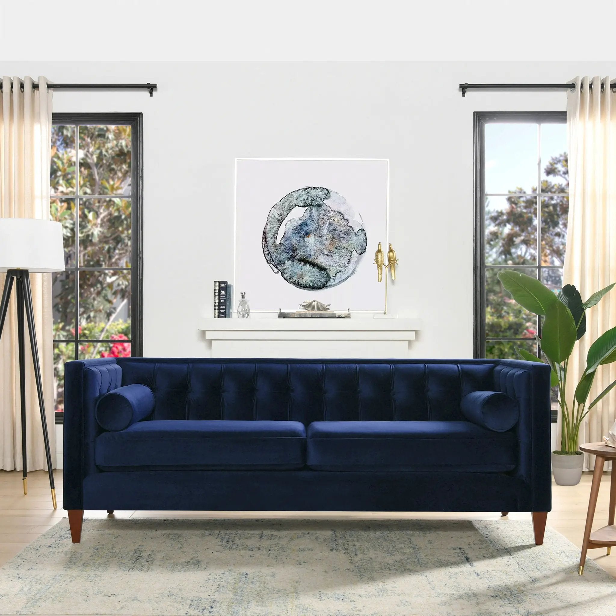 Jack - Modern Tuxedo Tufted Sofa - Navy Blue by HouseOfZazla