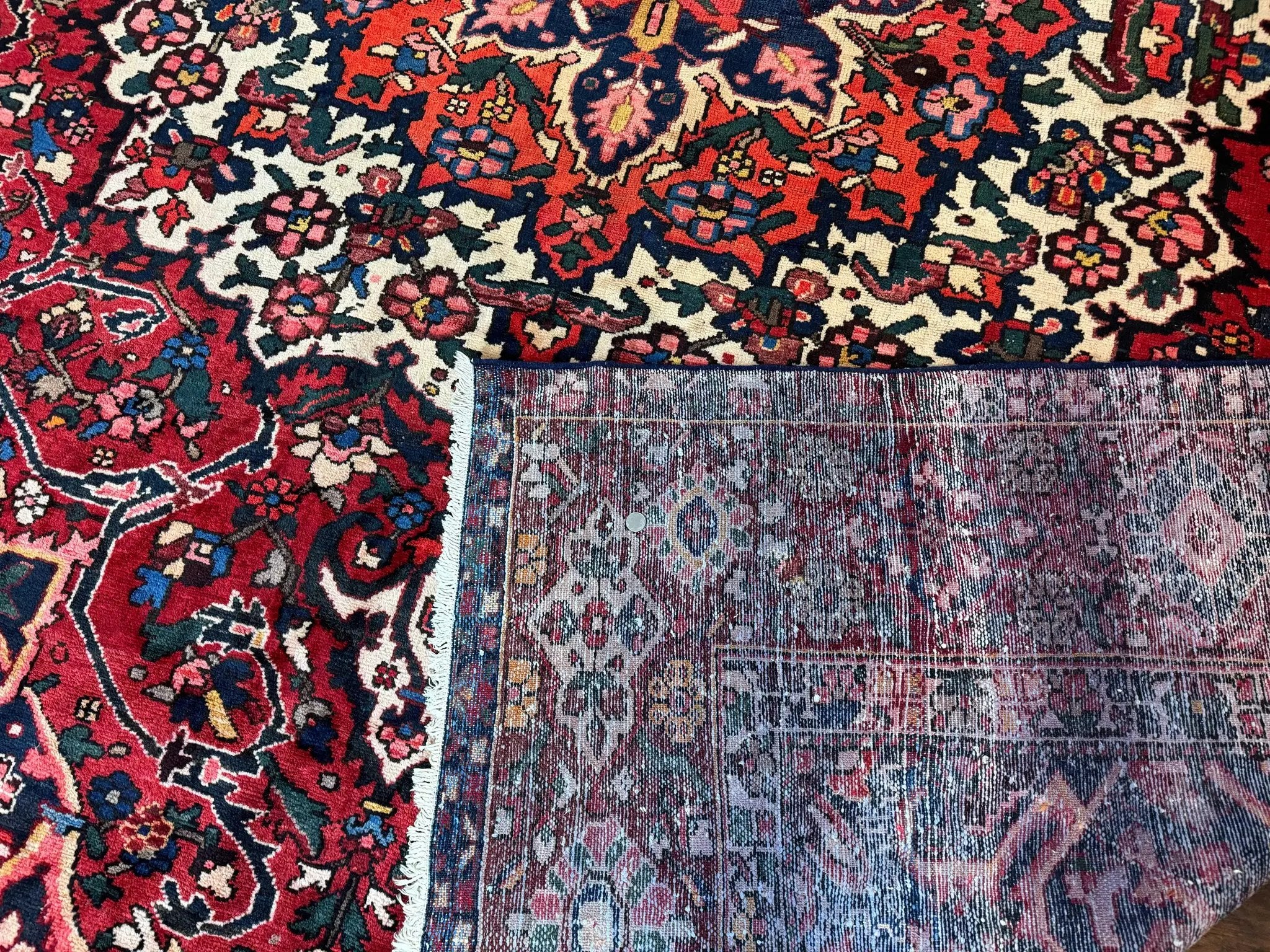 Rare Persian Bakhtiari Rug 10x13, Red, Semi Antique, Large Persian Carpet, Handmade by Jewel Rugs