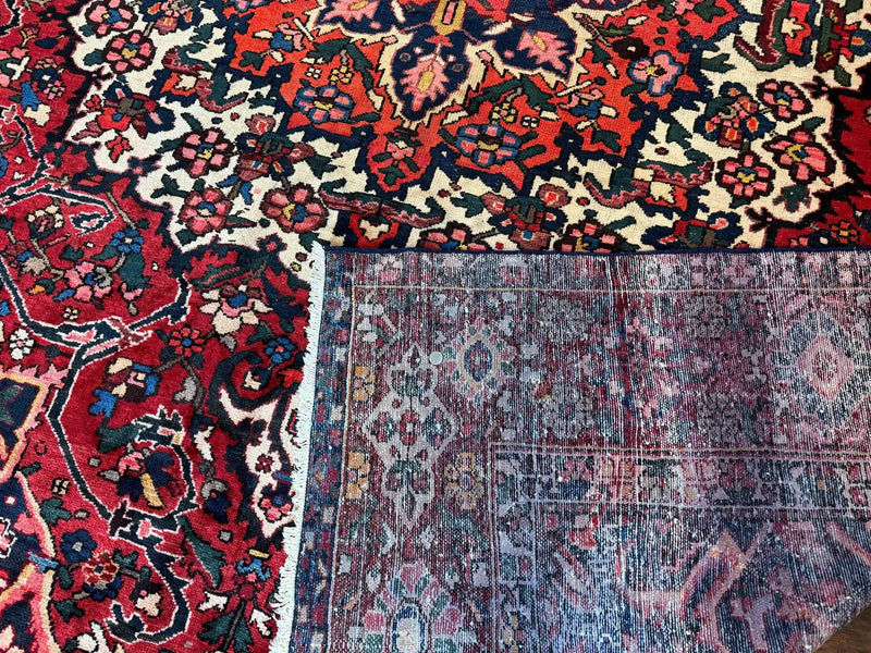 Rare Persian Bakhtiari Rug 10x13, Red, Semi Antique, Large Persian Carpet, Handmade by Jewel Rugs