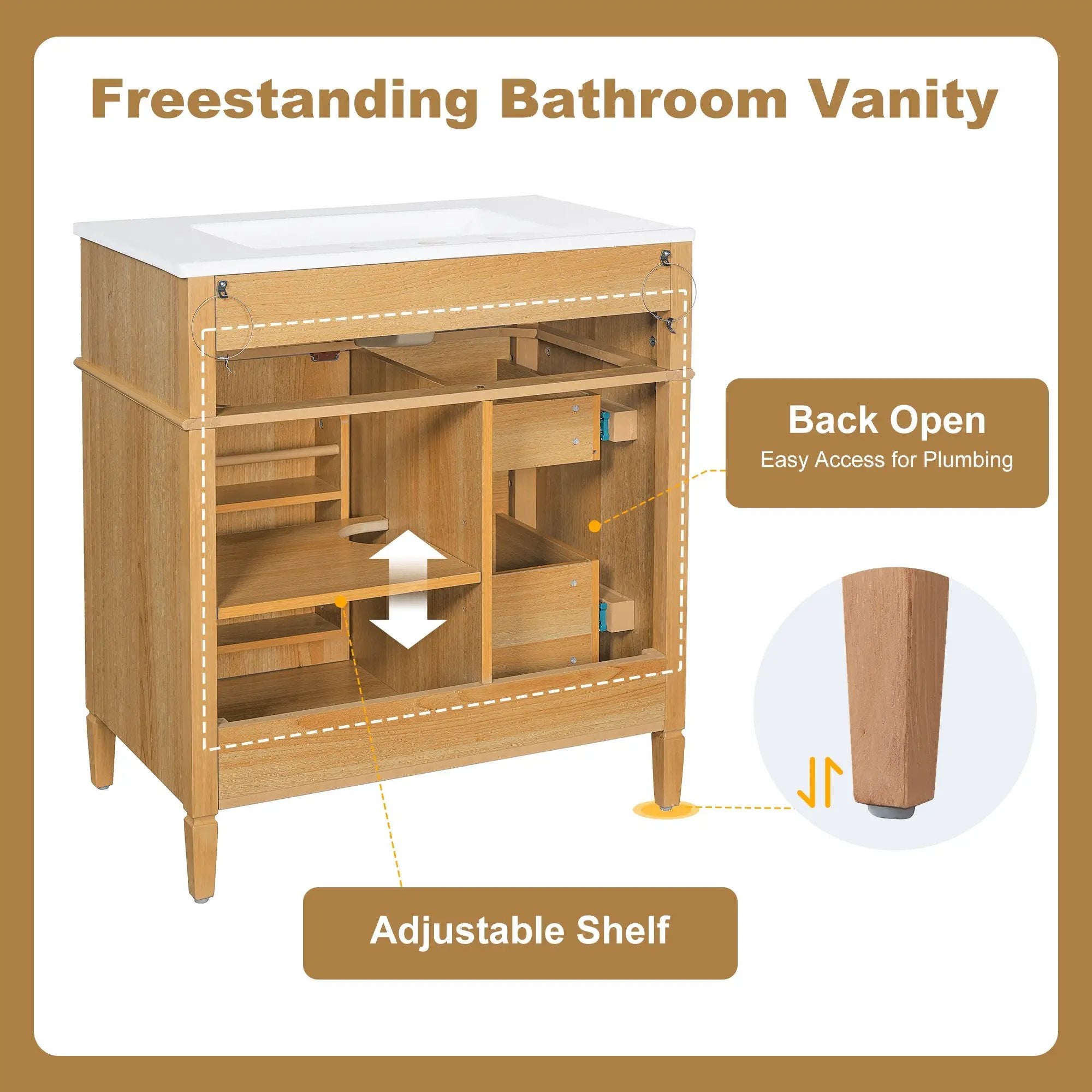 30" Bathroom Vanity with Sink and Wood Vanity Cabinet by HouseOfZazla