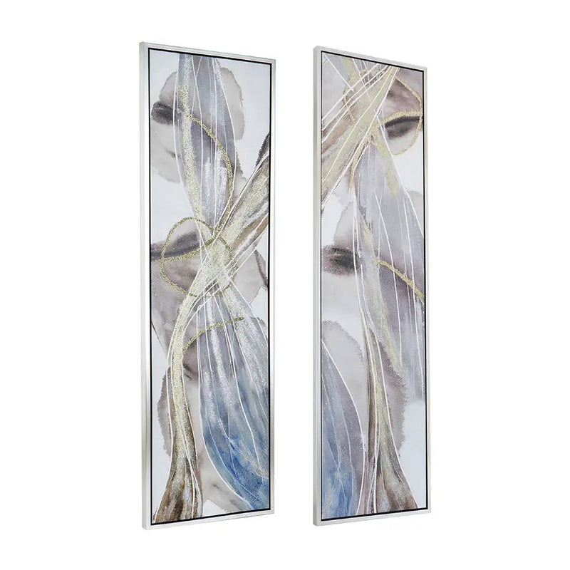 Elongated Modern Abstract Oil Paintings, Wall Art For Living Room Dining Room Bedroom Office Entryway (Set of 2) - Multicolor by Unique Piece Furniture
